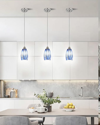 karyfine Mini Art Glass Dark Blue Pendant Lights Kitchen Island Hand Blown Mini Glass Pendant Lights with Brush Nickel Finish Adjustable Cord for Kitchen Over Sink,Hallway,Dining Room,Stairsway