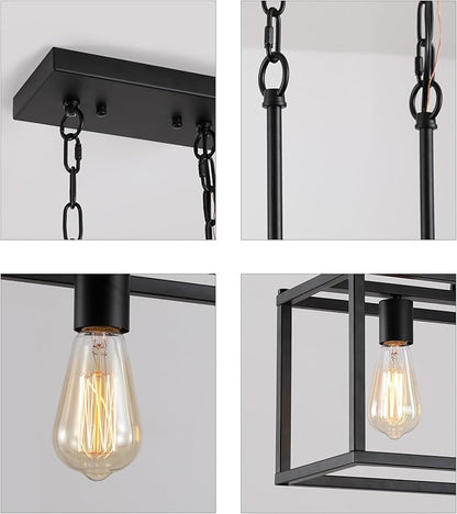 AMZASA 3-Light Black Linear Chandelier Modern Rectangle Farmhouse Dining Room Light Fixture for Kitchen Island Bar UL Listed
