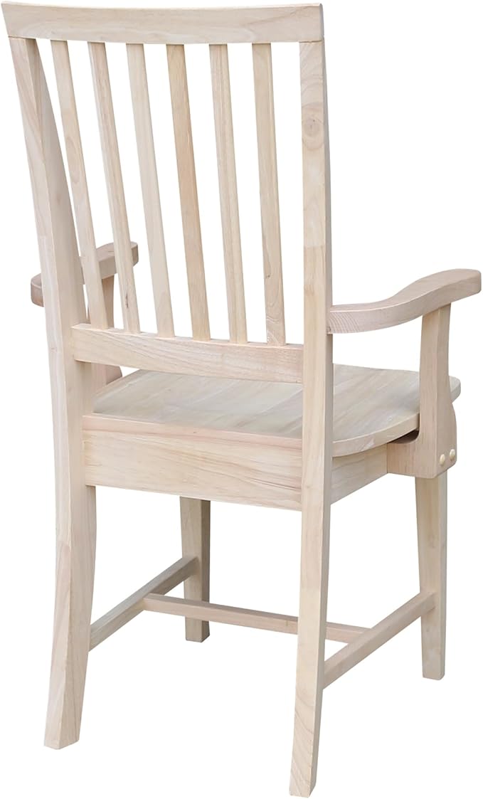 International Concepts Mission Side Chair with Arms, Solid Parawood, Unfinished