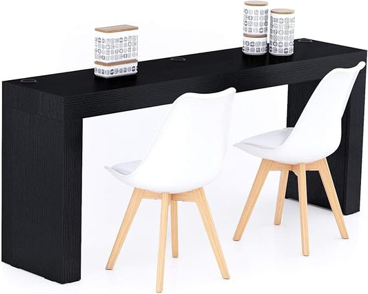 Mobili Fiver, Evolution Dining Table 70.9 x 15.7 in, with Wireless Charger, Ashwood Black with Two Legs, Made in Italy