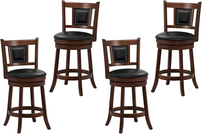 ERGOMASTER Swivel Bar Stools Set of 4-25.5 Inch Counter Height with Footrest, 360° Spin & Extra Wide Seat, Vintage Rubber Wood Frame, 250 lbs Capacity, Kitchen Island Stools for Small Spaces