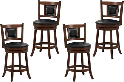 ERGOMASTER Swivel Bar Stools Set of 4-25.5 Inch Counter Height with Footrest, 360° Spin & Extra Wide Seat, Vintage Rubber Wood Frame, 250 lbs Capacity, Kitchen Island Stools for Small Spaces