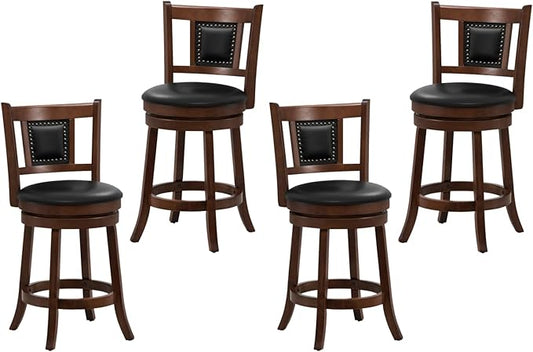 ERGOMASTER Swivel Bar Stools Set of 4-25.5 Inch Counter Height with Footrest, 360° Spin & Extra Wide Seat, Vintage Rubber Wood Frame, 250 lbs Capacity, Kitchen Island Stools for Small Spaces
