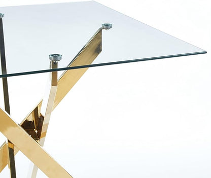 Square Glass Dining Table,Glass Dining Room Table with Metal Legs, Modern Kitchen Table for Home, Kitchen, Dining Room