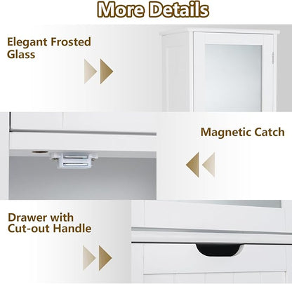 COSTWAY 67” Tall Bathroom Storage Cabinet, Freestanding Floor Cabinet with 2 Doors & 1 Drawer, 3-Level Adjustable Shelves, Narrow Slim Linen Tower for Bathroom, Living Room, Kitchen (White)