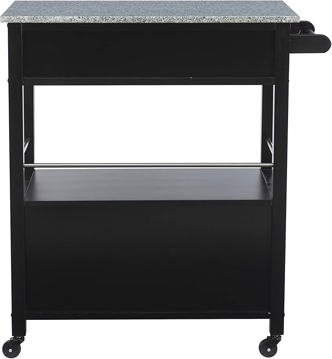 Linon Cameron Granite Top Kitchen Cart, 36.02" x 24.02" x 17.99", Black