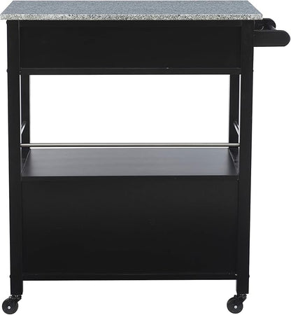 Linon Cameron Granite Top Kitchen Cart, 36.02" x 24.02" x 17.99", Black