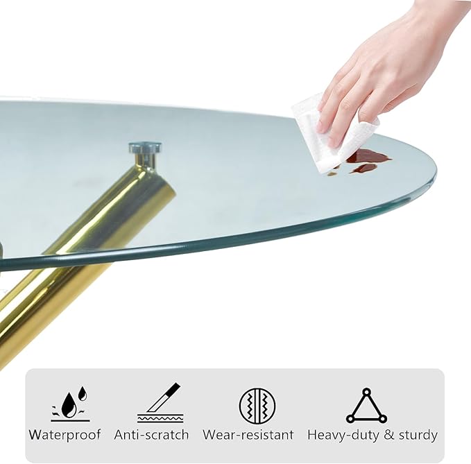 43.3'' Round Glass Dining Table,Modern Kitchen Table for 2-6 People,Dining Room Table with Tempered Glass Top and Metal Legs for Kitchen Apartment