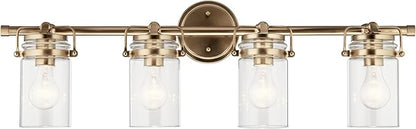 Kichler Brinley 4-Light Bathroom Vanity Light Fixture with Clear Glass in Champagne Bronze, Industrial Farmhouse Style for Mirror Lighting (32.5" x 10.25" x 6.75"), 45690CPZ