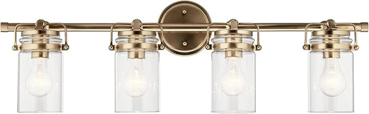 Kichler Brinley 4-Light Bathroom Vanity Light Fixture with Clear Glass in Champagne Bronze, Industrial Farmhouse Style for Mirror Lighting (32.5" x 10.25" x 6.75"), 45690CPZ