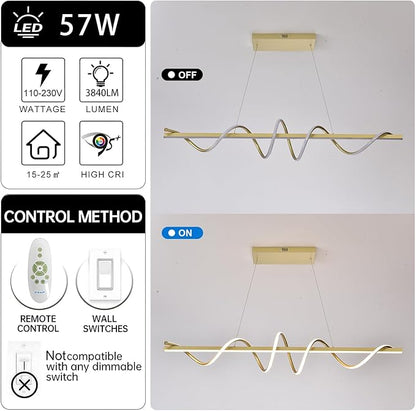 Gold Modern Chandelier for Dining Room,Creative Modern Led Pendant Light for Kitchen Island Lighting Dimmable 39.73" Twist Design Modern Led Chandelier 3000K-6500K Adjustable Color Temperature
