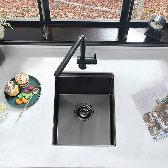 Black Bar Sink Undermount Workstation-iAnomla 17x19 Inch Black Stainless Steel Wet Bar Sinks Small Rv Kitchen Sink Undermount Workstation 16 Gauge Single Bowl Deep Outdoor Sinks with Cutting Board
