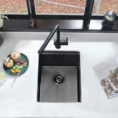 Black Bar Sink Undermount Workstation-iAnomla 17x19 Inch Black Stainless Steel Wet Bar Sinks Small Rv Kitchen Sink Undermount Workstation 16 Gauge Single Bowl Deep Outdoor Sinks with Cutting Board