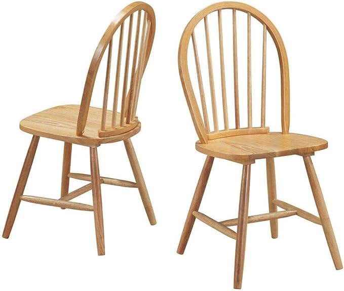 HAPPYGRILL 2 Pieces Wooden Dining Chairs Set, Vintage Armless Windsor Chairs, Kitchen Dining Chairs with Backrest, Natural