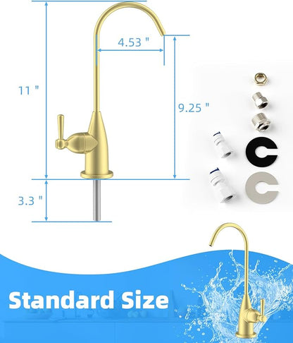 Hibbent Drinking Water Faucet for Bar and Kitchen Sink, Stainless Steel Reverse Osmosis RO Faucet for Under-Sink Filtration System, Brushed Gold Finish