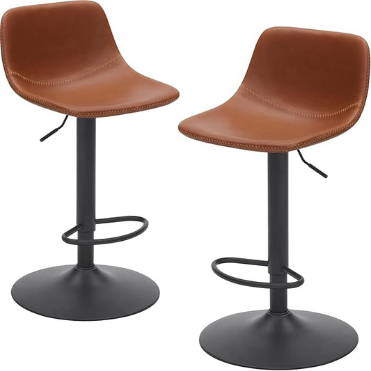 Adjustable Bar Stools Set of 2, Swivel Bar Stools, Bar Height Stools with Back Support Counter Height Bar Chairs Pu Leather Bar Stool for Kitchen Island Rustic Bar stools