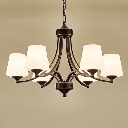6-Light Farmhouse Chandeliers Black and Gold Dinner Room Light with Frosted Glass 47.2" Adjustable Pendant Ceilling Lighting Rustic Vintage Hanging Lamp for Kitchen Island Dining Table Living Room