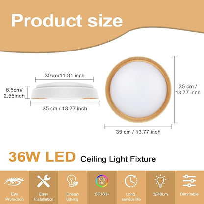 VIPMOON 13"/36W Flush Mount LED Ceiling Light, 3000K-6000K 5CCT Adjustable Energy Saving Modern Light Fixture for Bathroom Bedroom Kitchen Living Room Balcony Dining Room Porch Laundry Room Stairwell