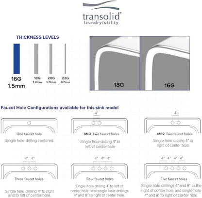 Transolid MTSB252212-1 Meridian Stainless Steel 25-in x 22-in x 12-in Laundry/Utility Sink with 1-Hole in Brushed Finish