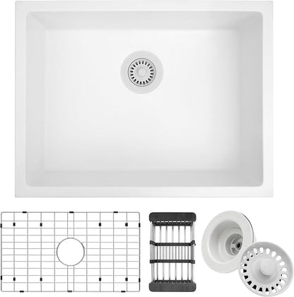 White Kithcen Sink, 23 Inch Undermount Kitchens Sinks, 23"x 18"x 8" Small Bar Sinks, 23 x18 Granite Composite Quartz Stone Kitchen Sink With Accessories