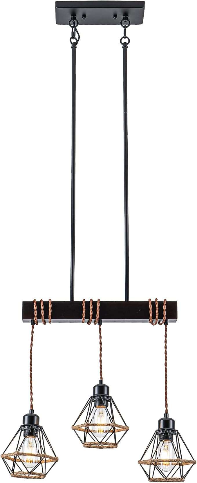 3 Light Kitchen Island Lighting, Farmhouse Chandeliers for Dining Room Light Fixtures Over Table, Modern Wood Pendant Lights Kitchen Island with Metal Lampshade