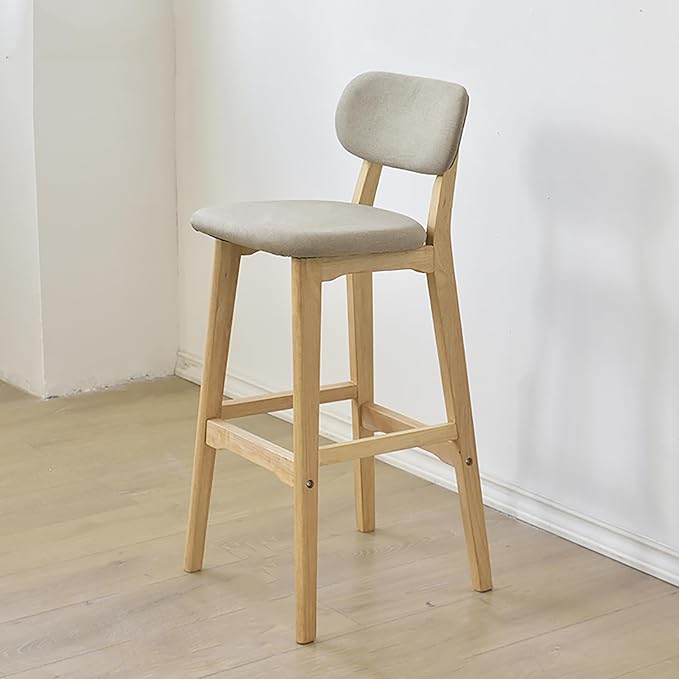 28" Counter Height Stools Set of 2, Farmhouse with Curved Back Solid Wood Legs, Linen Kitchen Island Dining Chairs,Natural-Set of 2