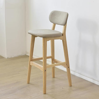 28" Counter Height Stools Set of 2, Farmhouse with Curved Back Solid Wood Legs, Linen Kitchen Island Dining Chairs,Natural-Set of 2