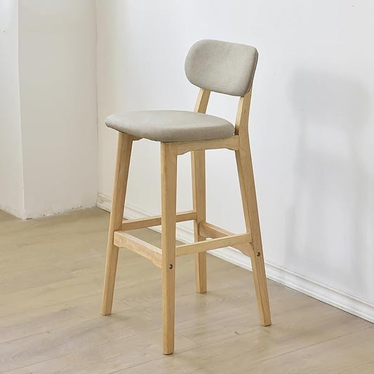 28" Counter Height Stools Set of 2, Farmhouse with Curved Back Solid Wood Legs, Linen Kitchen Island Dining Chairs,Natural-Set of 2