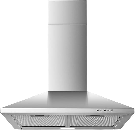24 Inch Wall Mount Range Hood, Stainless Steel Range Hood 450 CFM, Ducted/Ductless Convertible Kitchen Hood with Push Button Control, 3 Fan Speed, 2 Pcs Mesh Filters