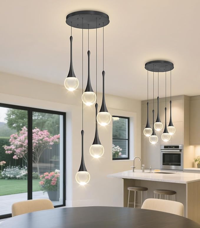 Crystal Chandelier for Dining Room Glam 5 Light Cluster Crystal Pendant Light Dimmable LED Chandeliers for Kitchen Island Living Room Black