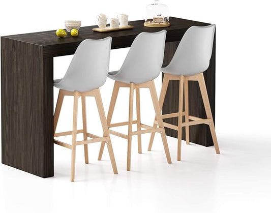 Mobili Fiver Evolution Tall Kitchen Bar Table Made in Italy | Space Saving, Counter Height Table for 6 | Modern Breakfast Bar Counter Top w/Cable Holder | Dark Walnut | 70,9'' x 23,6" in