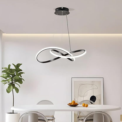 Viruhaka Modern LED Pendant Light Fixture，Black Contemporary Ceiling Hanging Fixture with Irregular Ring Lights for Dining Living Room Bedroom Kitchen Island Cafe（4000K，Neutral Light ）