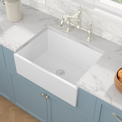 Sarlai 28 White Farmhouse Sink - 28x20 Inch Kitchen Sink Apron Front Ceramic Porcelain Vitreous Fireclay Single Bowl Farmer Sinks Basin