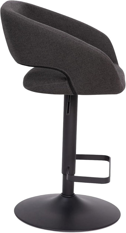 Flash Furniture Erik Comfortable & Stylish Contemporary Barstool with Rounded Mid-Back and Foot Rest, Adjustable Height - Charcoal Fabric with Black Base