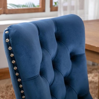INCLAKE Dining Chairs Set of 2, Velvet Upholstered Dining Room Side Chairs with Button Tufted Back, Nailhead Trim & Wooden Legs, Modern Counter Height Bar Stools for Home Kitchen Island, Blue