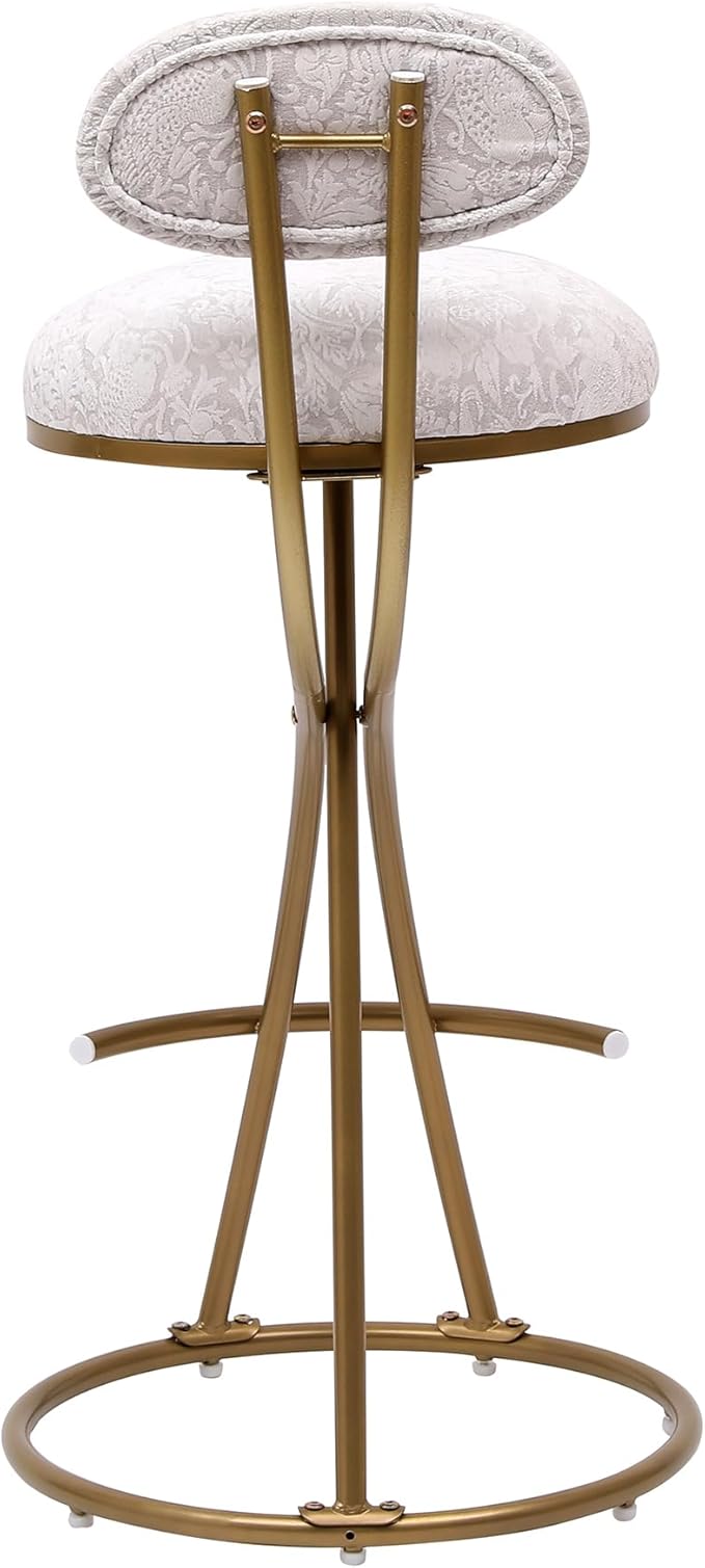 Bar Stools Set of 2 S Shaped Gold Bar stools with Backrest Floral Print Upholstered Dining Chairs Counter Height Stool for Kitchen Island (Gold White Print)