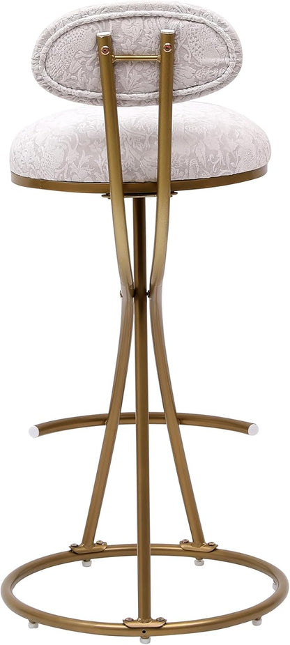 Bar Stools Set of 2 S Shaped Gold Bar stools with Backrest Floral Print Upholstered Dining Chairs Counter Height Stool for Kitchen Island (Gold White Print)