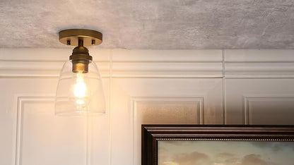 Yosoan Retro Semi Flush Mount Ceiling Light, 1-Light Vintage Industrial Hardwired 5.51'' Oval Cone Glass Shade for Kitchen Bathroom Cafe Corridor Hallway Entryway Passway(Antique)