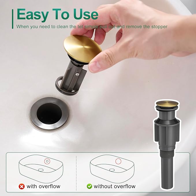 VOTON Brushed Gold Tall Bathroom Faucet, Single Handle Vessel Sink Faucet with Water Supply Hose and Pop Up Sink Drain