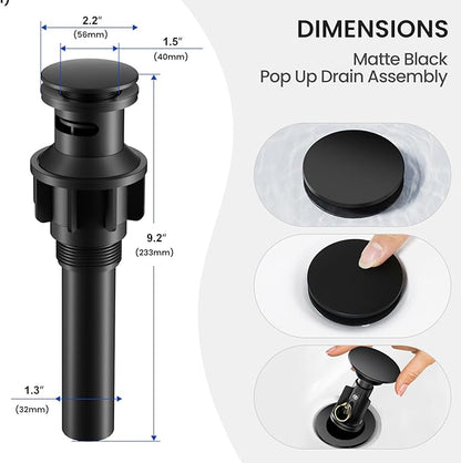 Hurran 4 Inch Bathroom Faucet for Sink 3 Hole, Matte Black Bathroom Faucet with Pop-up Drain and 2 Supply Hoses,Stainless Steel Lead-Free 2-Handle Centerset Faucet for Sink Vanity RV