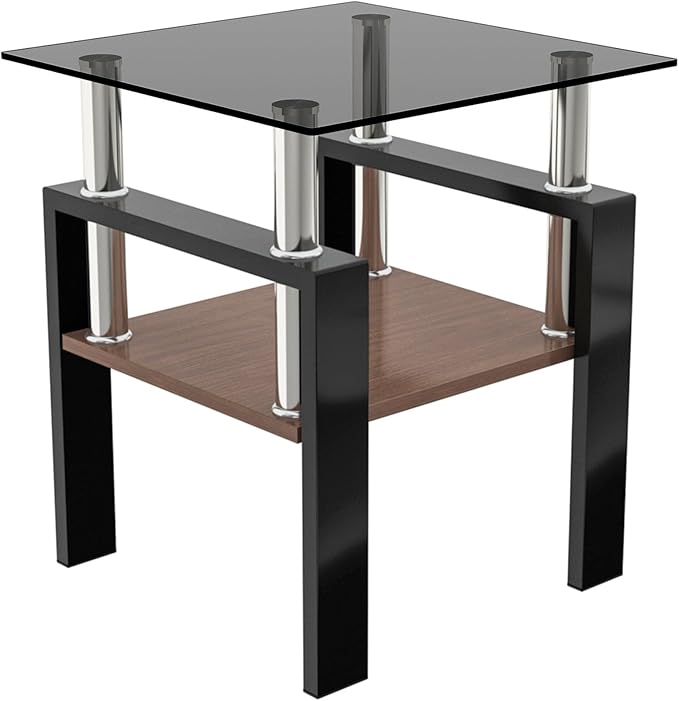 Set of 2 Glass End Table, 2-Layer Glass Living Room Table, Modern Tea Table Side Tables for Home Office Furniture