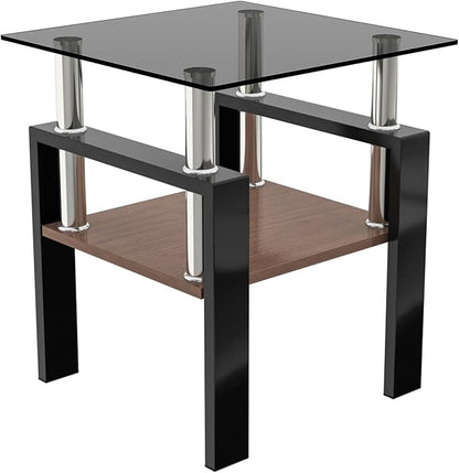 Set of 2 Glass End Table, 2-Layer Glass Living Room Table, Modern Tea Table Side Tables for Home Office Furniture