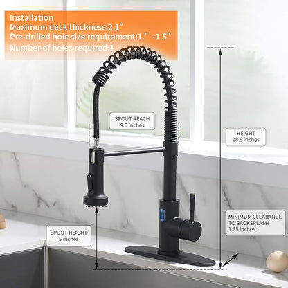 OWOFAN Touchless Kitchen Faucet with Pull Down Sprayer LED Light Single Handle Kitchen Sink Faucet Motion Sensor Smart Hands-Free Black