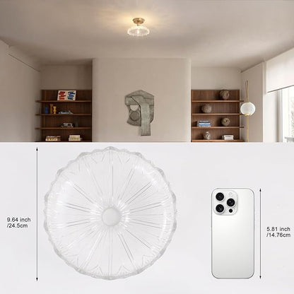 Shenmoyl Semi Flush Mount Ceiling Light, Gold Hallway Vintage Fixture With Clear Flower Glass, Bulb Included, 4.72" Base Modern Light for Porch Corridor Kitchen Bedroom