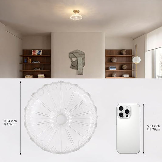 Shenmoyl Semi Flush Mount Ceiling Light, Gold Hallway Vintage Fixture With Clear Flower Glass, Bulb Included, 4.72" Base Modern Light for Porch Corridor Kitchen Bedroom