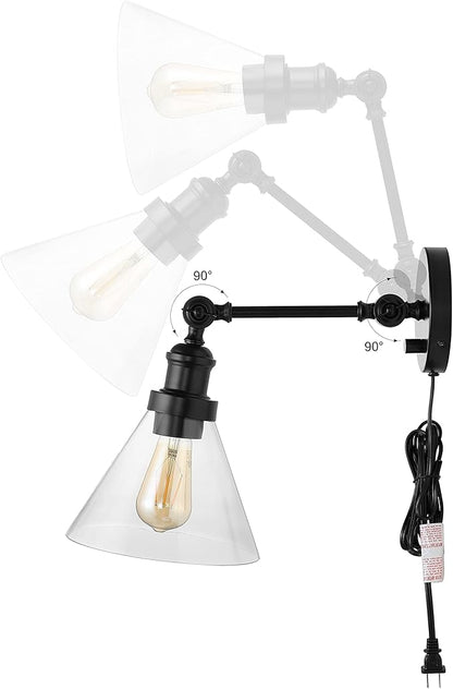 JONATHAN Y 8" Oil Rubbed Bronze Adjustable LED Wall Sconce, Plug-in Wall Lamp with Dimmer Switch, Clear Glass Shade for Bedroom Living Room Kitchen, LED Bulb Included JYL7575A