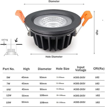 LS-PRO 3.5inch 9w LED Recessed Ceiling Light Slim Aluminium Panel, Anti Rust Fixture Downlight Shower Spotlight IP65 Waterproof for Wet Location Indoor & Outdoor Cold light/5000k-White Body