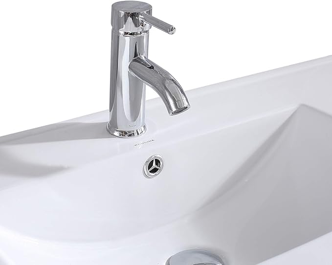 35.83"L×18.31"W×6.69"H Drop-In Rectangular Ceramic Bathroom Vanity Sink Top – White Integrated Overflow Sink with Single Hole Faucet & Pop-Up Drain Assembly