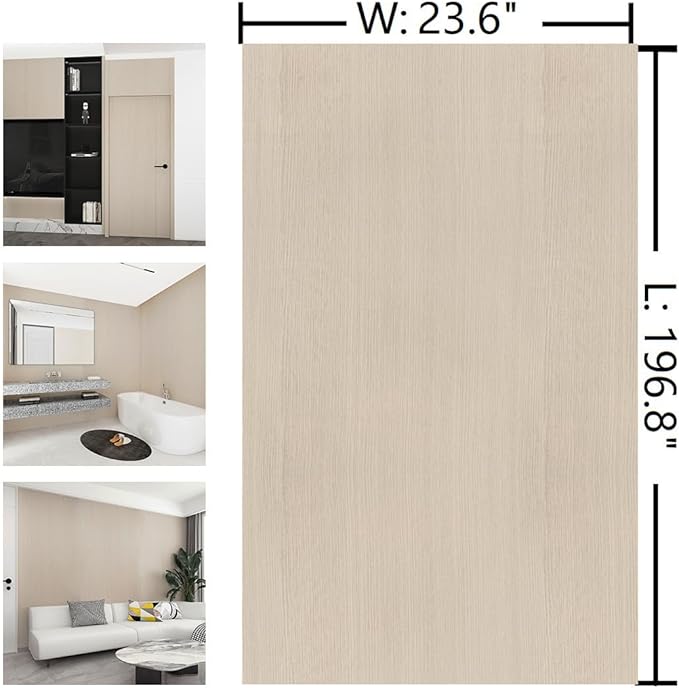 Boobest Beige Light Wood Contact Paper Peel and Stick Wallpaper Wood Vinyl Wrap Waterproof Removable Self Adhesive 196.8"x23.6" Wood Grain Wallpaper Air Guide Slot Design Wooden Contact Paper for Desk