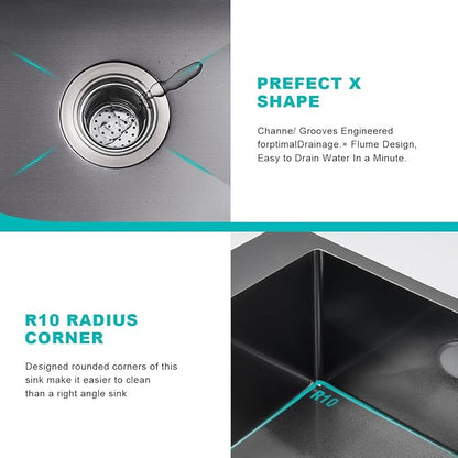 25-Inch Drop-In Kitchen Sink - TSIBOMU 25x22 Inch Kitchen Sinks Topmount Single Bowl Single Hole 8.5 inch Deep Bowl 18 Gauge Stainless Steel Black
